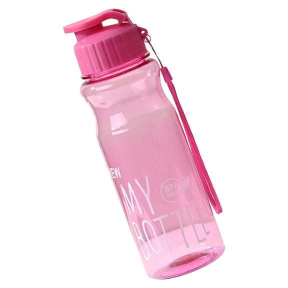 Sports Water Bottle with Flip Top Lid and Screw-on Lid, Durable Leakproof Plastic Water Bottle without Straw,Reusable Portable Water Bottle with Carrying Strap for Outdoor Sports,1Pc(Pink,8.6x2.5")