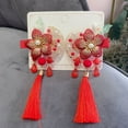 thumbnail image 3 of Eoperou 1 Pair Girls Hairpins Chinese Style Long Tassel Flower Beads Bow Decor Anti-slip Festive Photo Prop New Year Hair Decoration Hair Clips Cosplay Hair Accessories, 3 of 8