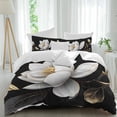 thumbnail image 2 of Gorgeous Flowers Duvet Cover Set, White Gold Floral Botanicals Black Soft Duvet Cover Queen Size Bedding Set 4 Pieces, 1 Quiltcover and 2 Pillowcases with Zipper, 1 Bed Sheet for All Seasons, 2 of 9