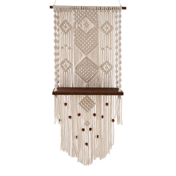 Estante de pared de tapiz Estante de pared bohemio, macramé, cuerda tejida a mano, decoración de pared, decoración artística, libros, jarrón, exhibición, dormitorio, baño, flor Fanmusic Estante de pared de tapiz