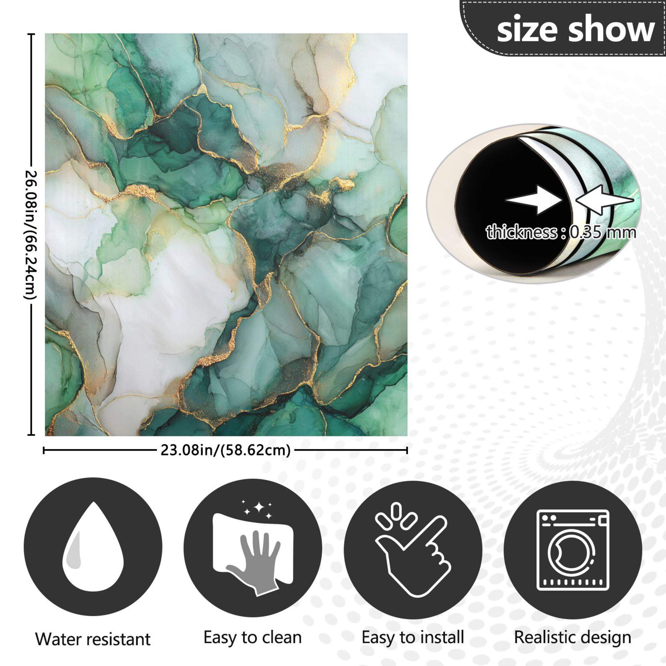 Dishwasher Magnetic Refrigerator Magnet Cover Sticker Home Decorative 23"x26" Golden Green Marble Crack