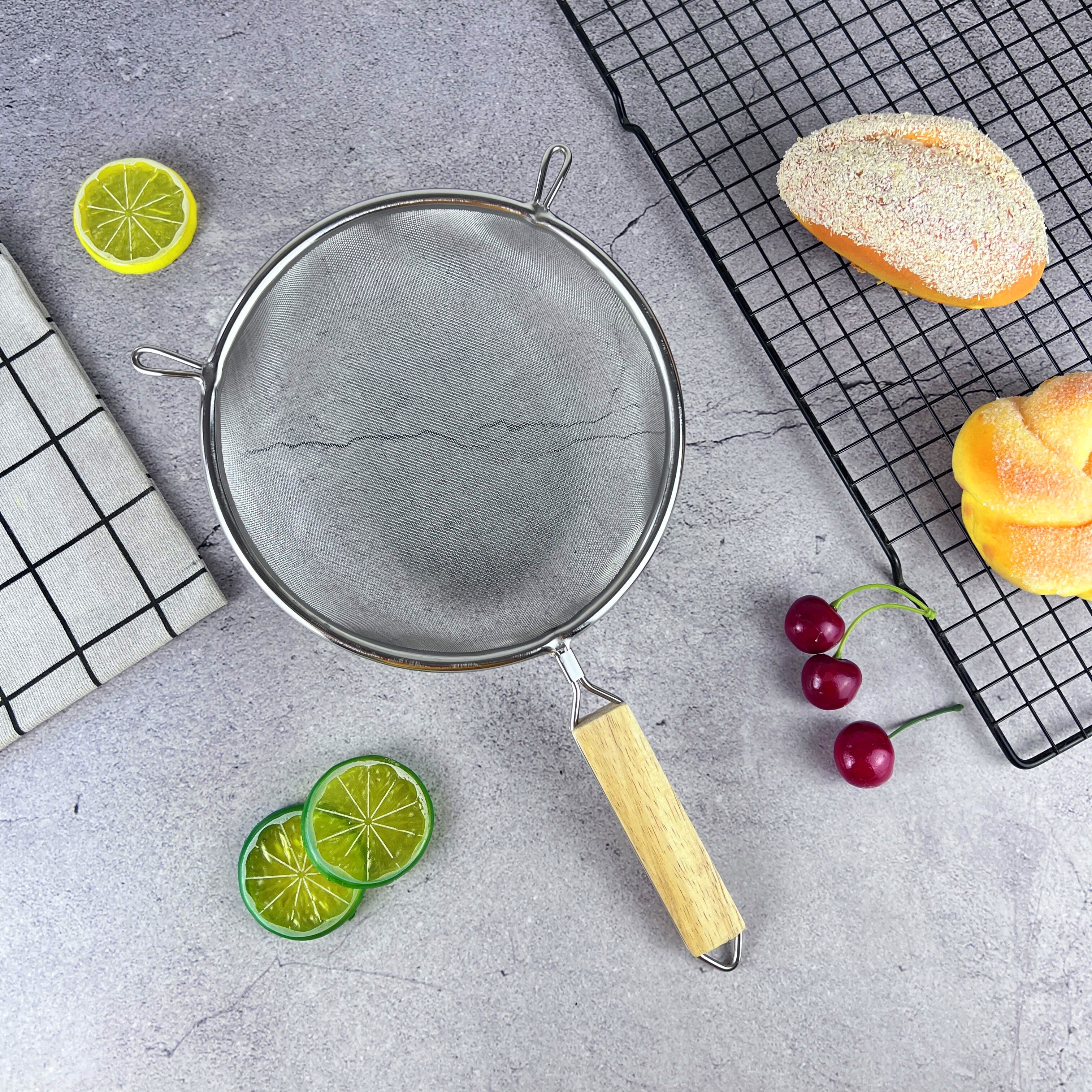 Mirdinner 4Pcs Fine Mesh Strainer with Non Slip Wooden Handles, Stainless Steel Sifter Metal Strainer Set for Kitchen, Perfect for Strain Pasta Rice Food Flour Baking