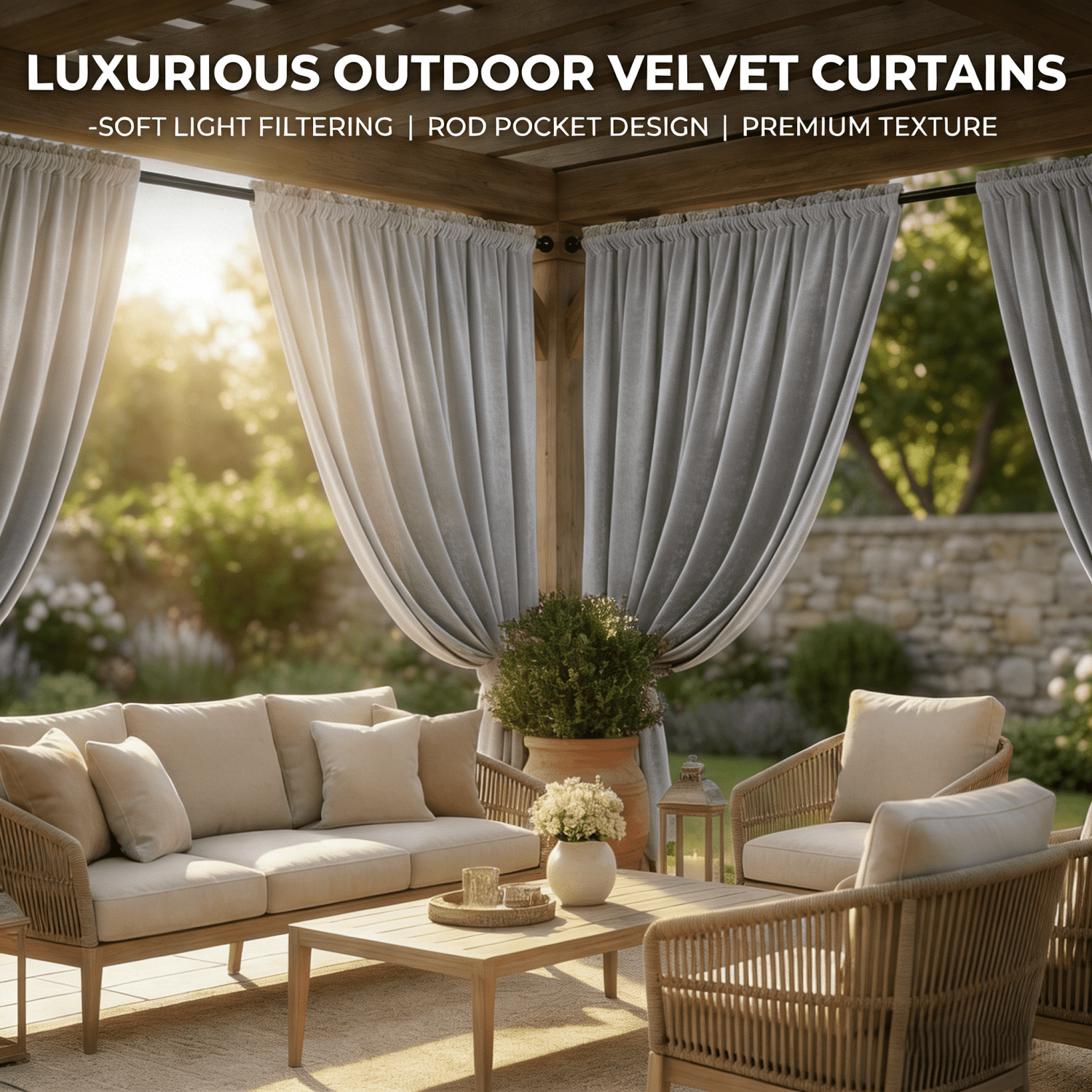 SNITIE Outdoor Curtains 2 Panels, Rod Pocket Water Resistant Outdoor Patio Curtains for Porch, Pergola, Cabana, 14 Colors Available, Multiple Sizes (52"x84"/52"x96"/52"x108")