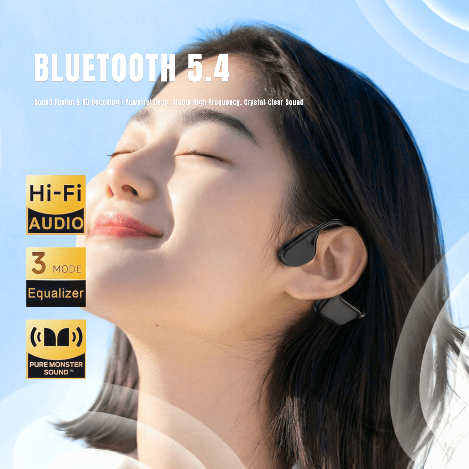 Bone conduction headphones, Bluetooth 6.0, 32GB memory, IPX8 waterproof, 8H battery life, magnetic charging for swimming, running, cycling.