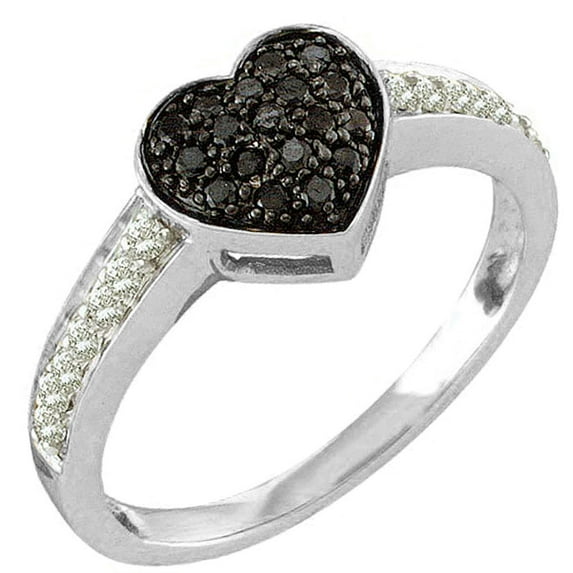 Dazzlingrock Collection 0.30 Carat (ctw) 10K Round Black & White Diamond Ladies Heart Engagement Ring, White Gold, Size 6.5