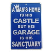 A Mans Garage Is His Sanctuary Funny Embossed Tin Sign Auto Shop/Home Wall Decor