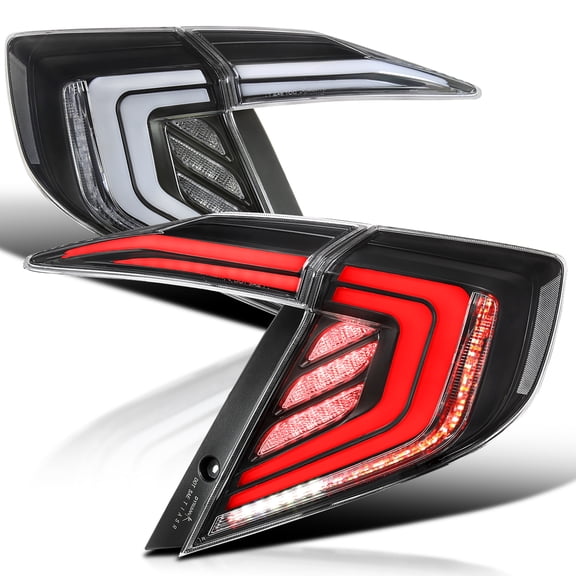 Spec-D Tuning Black Tail Lights w/ White LED Bars, Sequential LED Turn Signal, and Startup Animation Compatible with 2016-2021 Honda Civic 4-Door Sedan, Left Right Pair Assembly