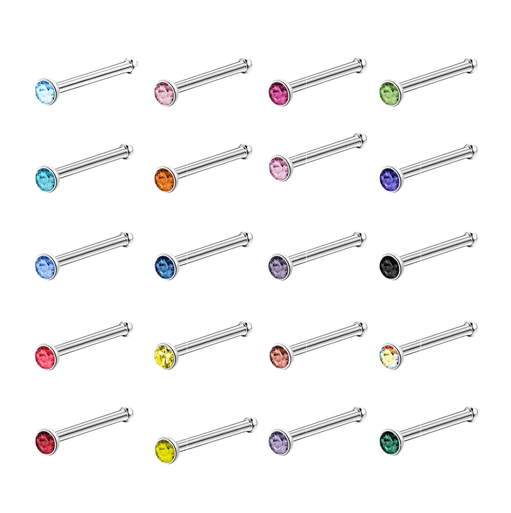 ZS 20Pcs/Set 20g Mulitcolor Cubic Zircon Nose Ring Piercing Round