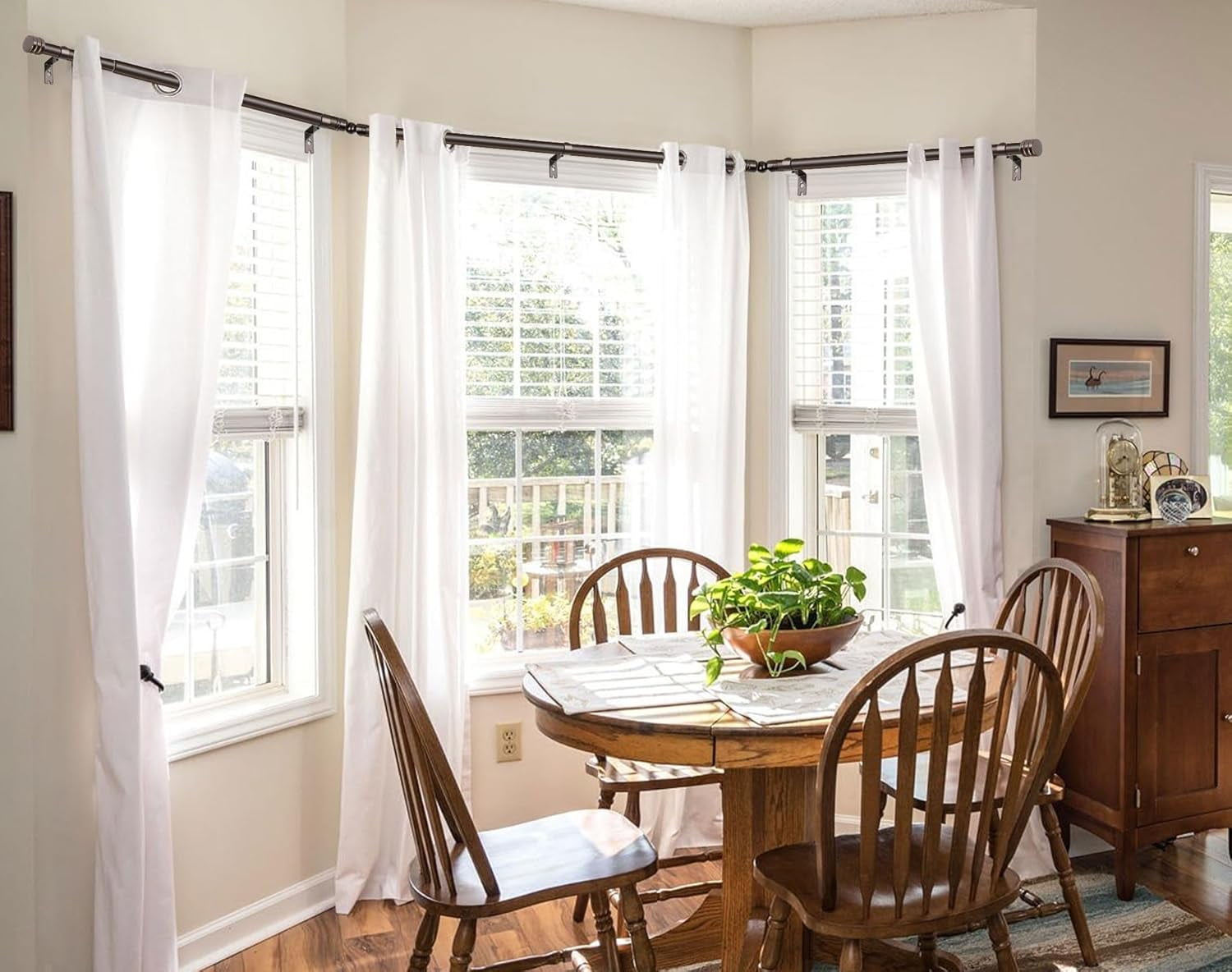 Bay Window Curtain Rods, 1 Inch Heavy Duty Curtain Rods for Bay Windows 36-72 Inch(Center Rod), 20-36 Inch Side Rods for Windows, Antique Bronze, Decorative Drapery Rods with End Cap Finials