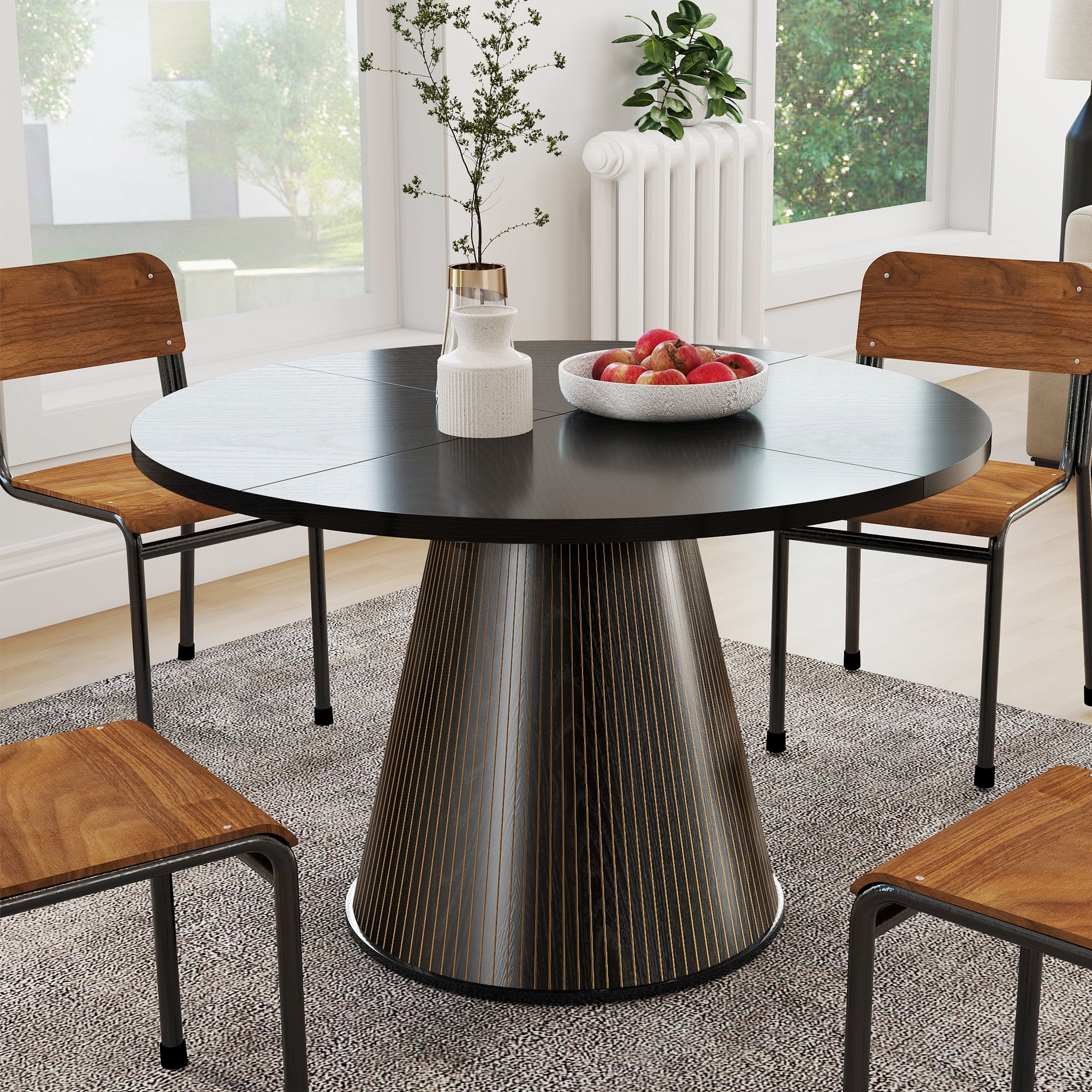 Oubayajia Round Dining Table for 4, 47 Inches Wood Small Dining Table for Kitchen Living Room, Black