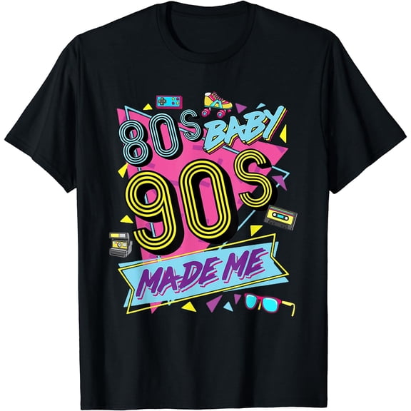 Vintage 1980s 80's Baby 1990s 90's Made Me Retro Nostalgia T-Shirt Black Small