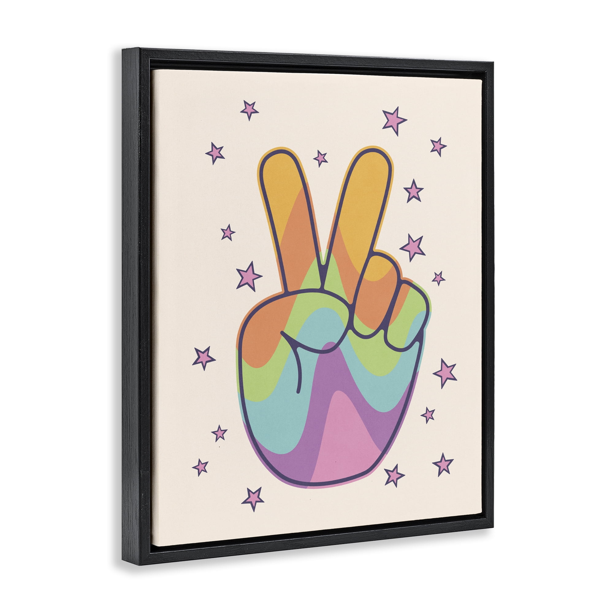 Stupell Industries Peace Sign Retro Rainbow Black Framed Floater Canvas Wall Art, design by LSR Design Studio