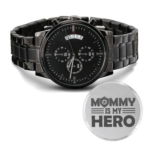 Mommy My Hero Engraved Multifunction Policeman Men's Watch Stainless Steel W Copper Dial