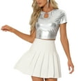 thumbnail image 4 of INSPIRE CHIC Crop Tops Metálicos para Mujeres con Manga Corta y Abertura para Fiesta de Halloween Top Holográfico Brillante M Plateado, 4 of 5