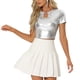 thumbnail image 4 of INSPIRE CHIC Crop Tops Metálicos para Mujeres con Manga Corta y Abertura para Fiesta de Halloween Top Holográfico Brillante XS Plata, 4 of 5