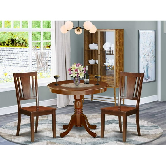 East West Furniture Dining Room Set Mahogany, ANDU3-MAH-W