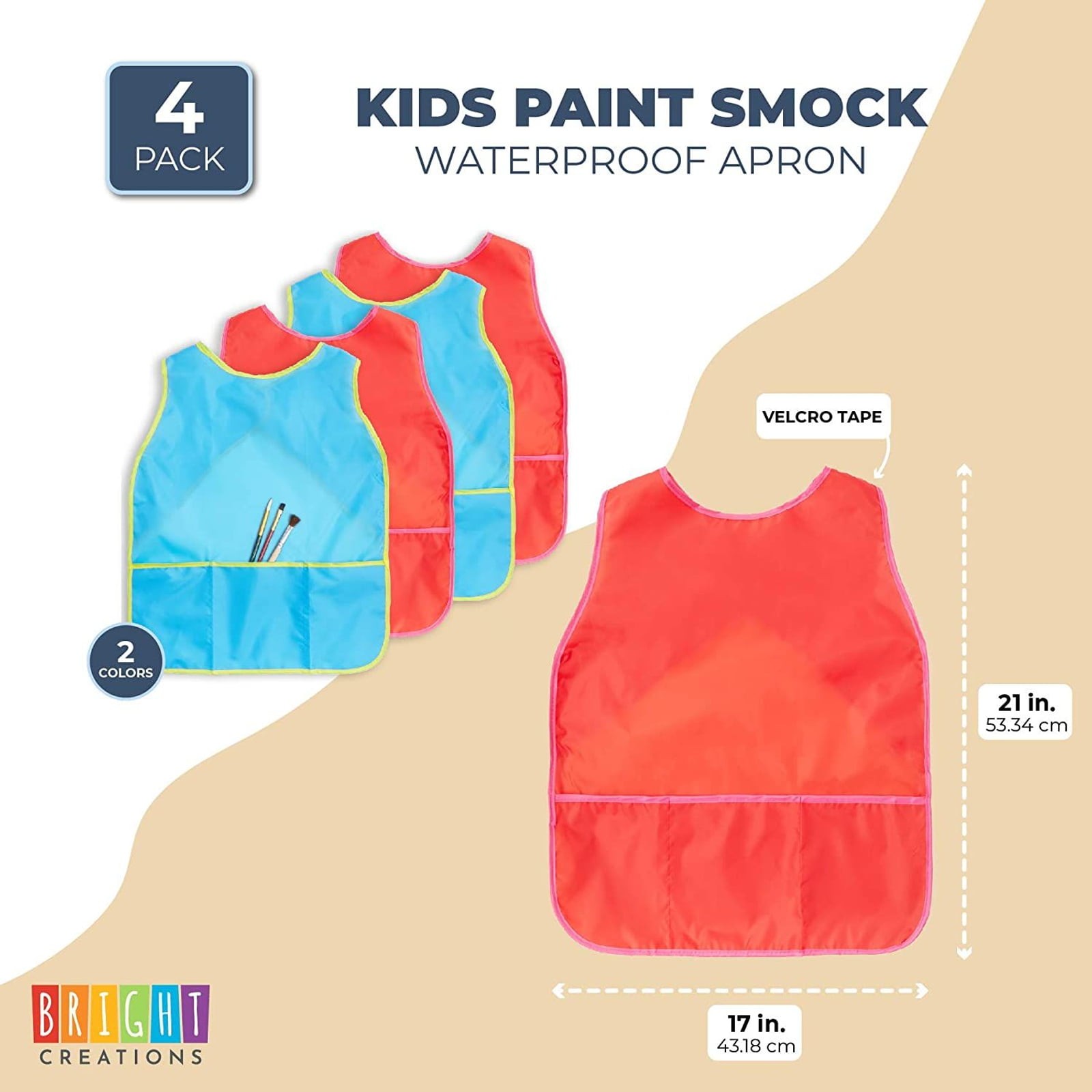 MAXHOPE 4 Pack Kids Art Smock Colorful Waterproof Children Art Aprons Artist Painting Aprons with Long Sleeve 3 Roomy Pockets for Age 3-8 Years 