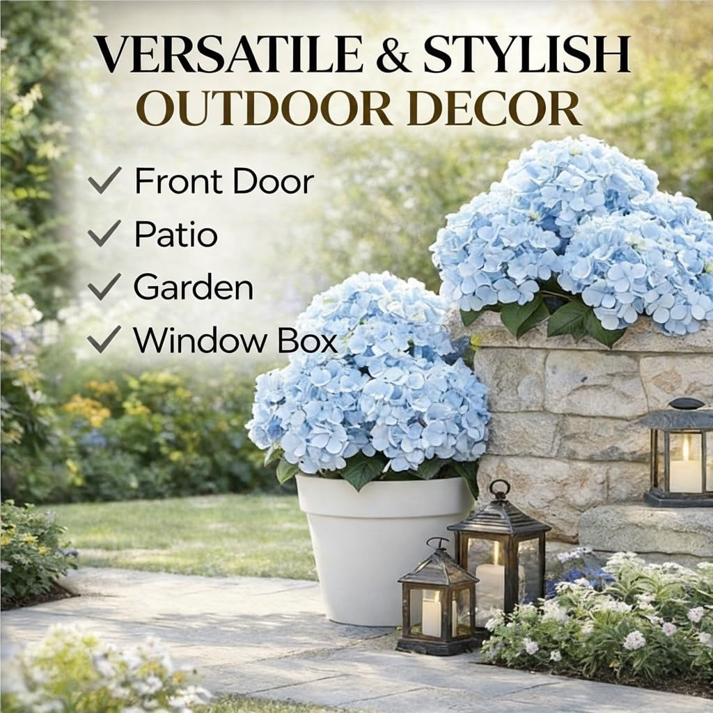 Hydrangea Artificial Flowers, Real Touch Flowers Hydrangea UV Resistant Outdoor Faux Silk Floral Bundles Porch Garden Decor