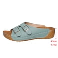 thumbnail image 5 of Womens Light Blue Wedge Sandals Double Buckle Slide Sandals PU Faux Leather Adjustable Open Toe Comfortable Casual Lightweight Summer Fashion Shoes,Size 9.5, 5 of 9