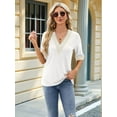 thumbnail image 3 of Womens Trendy Lace Crochet V-Neck /4 Sleeve Solid Oversized Shirts Hollow Out Mesh Tunic Blouse White S, 3 of 8