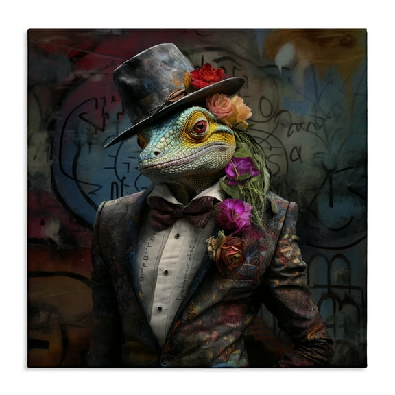 Stupell Industries Urban Graffiti Lizard Animals & Insects Painting Gallery Wrapped Canvas Art Print Wall Art, 17 x 17