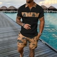 thumbnail image 2 of USNSM Men's Gradient Color Printed Short Sleeve Shorts Two Piece Athletic Casual Suit Loose Comfort Breathable Lapel Suit Brown XXXL, 2 of 4