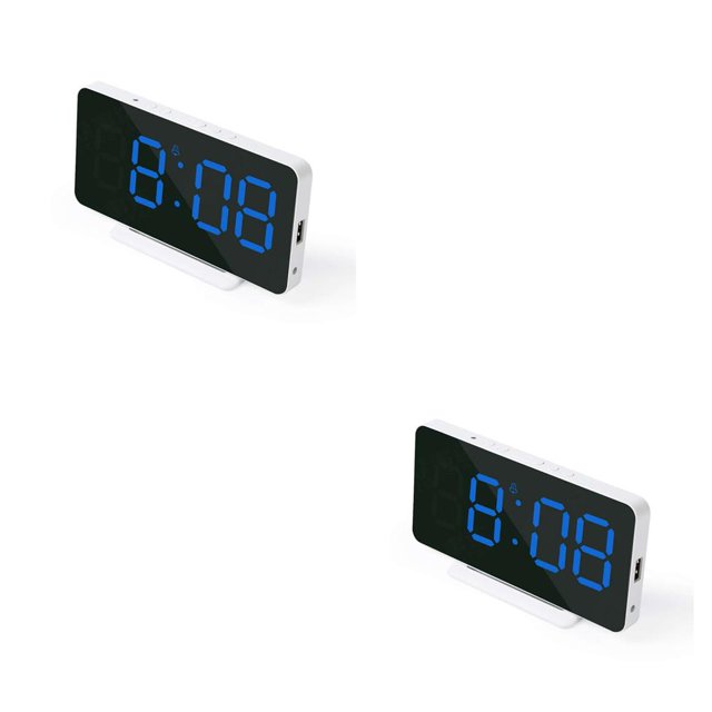 sweethay Espejo con alarma Digital LED, reloj electrónico para el hogar, adornos con pantalla de temperatura, relojes despertadores, Azul 2Conjunto