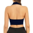 thumbnail image 3 of Miutii Women's Halterneck Waistcoat Cropped Backless Button Down Y2K Tuxedo Vest Navy Blue XXL, 3 of 9