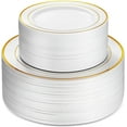 thumbnail image 2 of 600 Piece Gold Dinnerware Set - 100 Gold Rim 10 inch Plastic Plates 100 Gold Rim 7 Inch Plates -300 Gold Plastic Silverware - 100 Gold Plastic Cups - 100 Guest Disposable Gold Dinnerware Set, 2 of 8