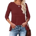 thumbnail image 5 of Women's Waffle Fashion Back Hollow Round Neck Long Sleeve Top, 5 of 6