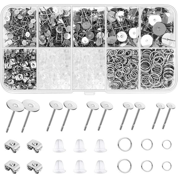 Hypoallergenic Earring Posts and Backs, Shynek 1650pcs Stainless Steel Earring Making Kit Earring Posts Studs, Earring Backs, Jump Rings for DIY Jewelry Earring Making