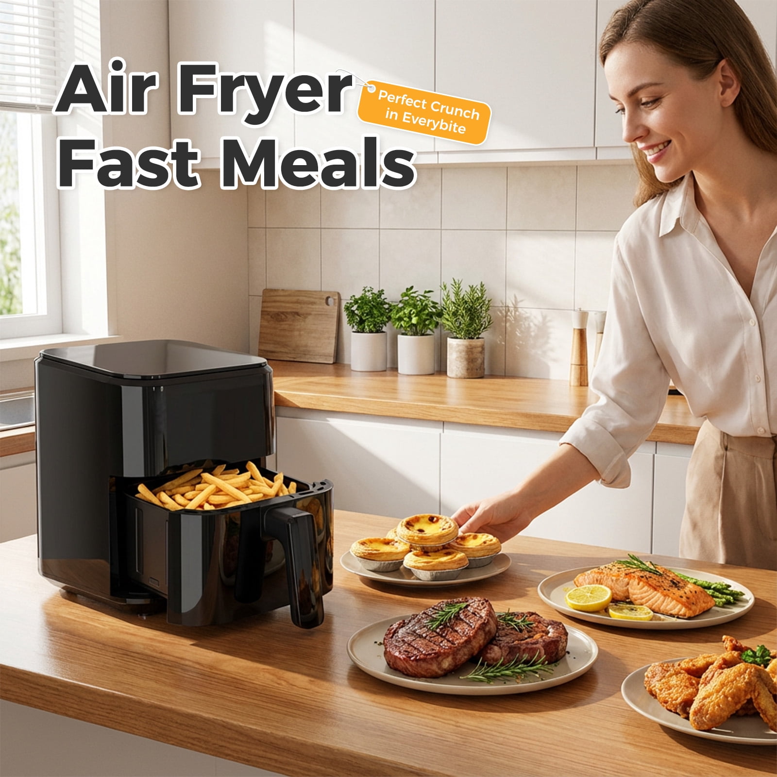 Gianna 3 Qt Air Fryer, 4-in-1 Air Fry, Roast, Reheat & Dehydrate, Nonstick Basket, Black