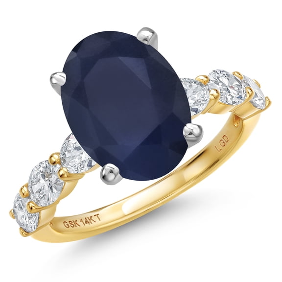 Gem Stone King 14K Two Tone Gold Blue Sapphire and Lab Grown Diamond Engagement Ring for Women | 5.40 Cttw | Oval 12X10MM | Wedding Engagement Anniversary Promise Ring for Women| Size 8