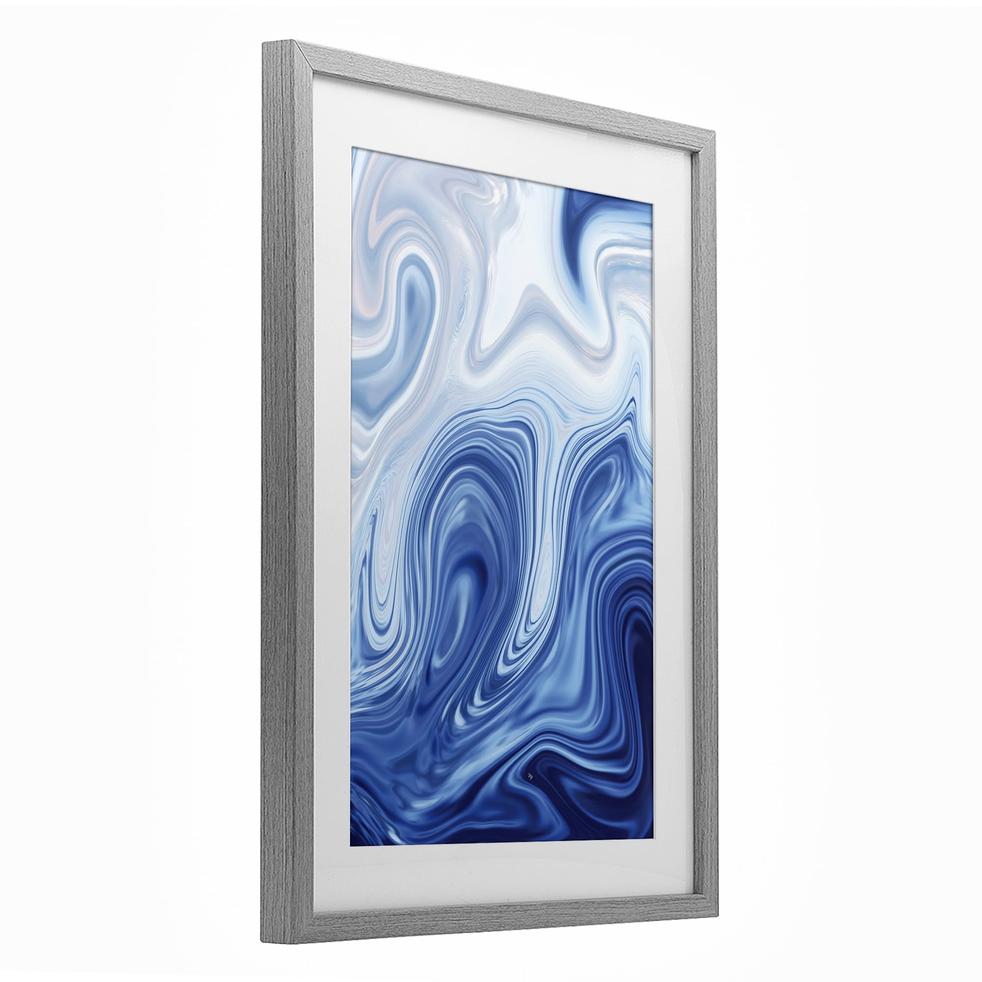 Stupell Industries Blue Marble Fluidity Gray Framed Print Under Glass, design by Martina Pavlova