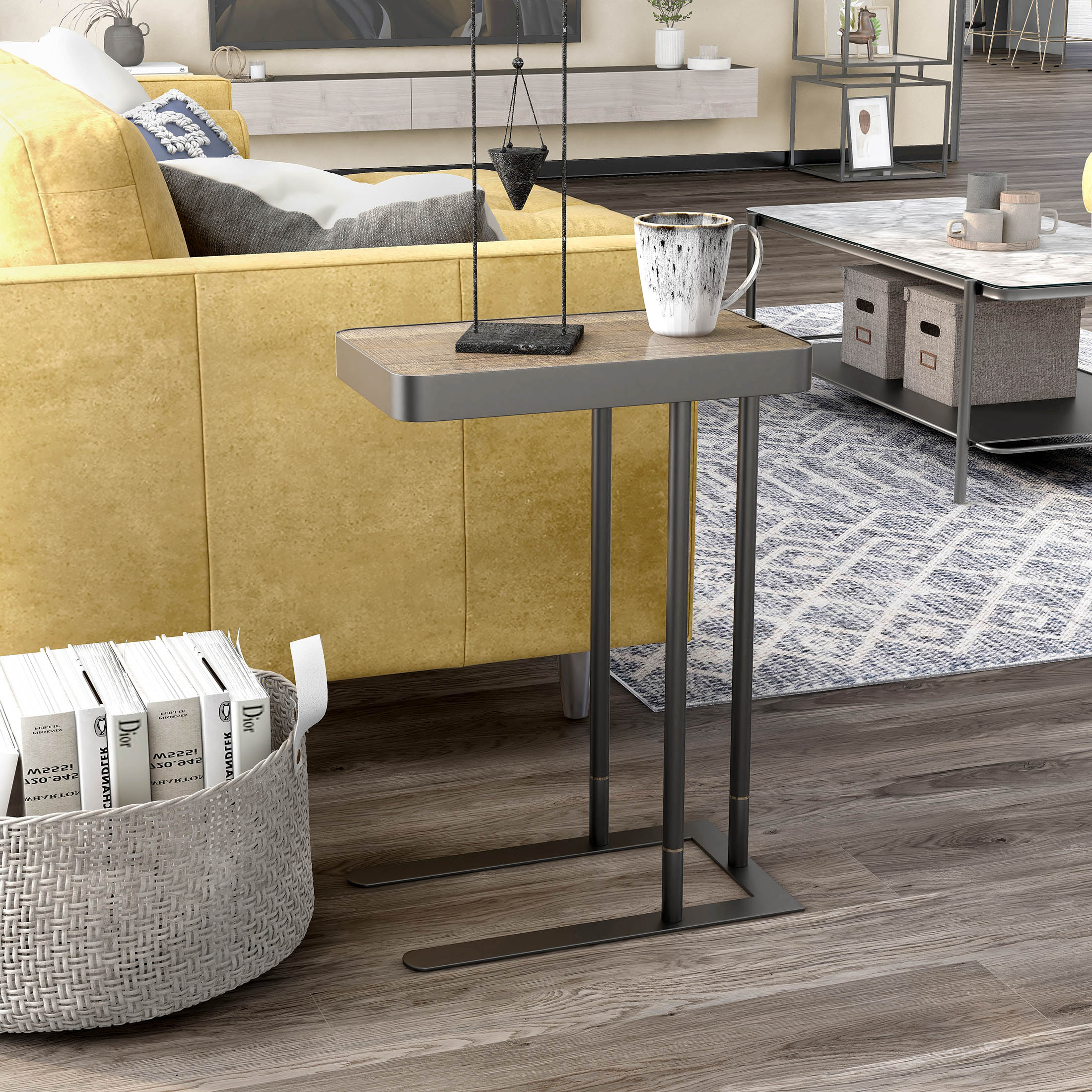 Furniture of America Asher Adjustable Side Table, Rustic Oak