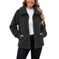 thumbnail image 2 of thefmos Women's Fall Winter Plus Size Fleece Collared Long Sleeve Shacket Casual Jackets Solid Comfy Outwear Tops Coats Warm Basic Streetwear, Black L, 2 of 8