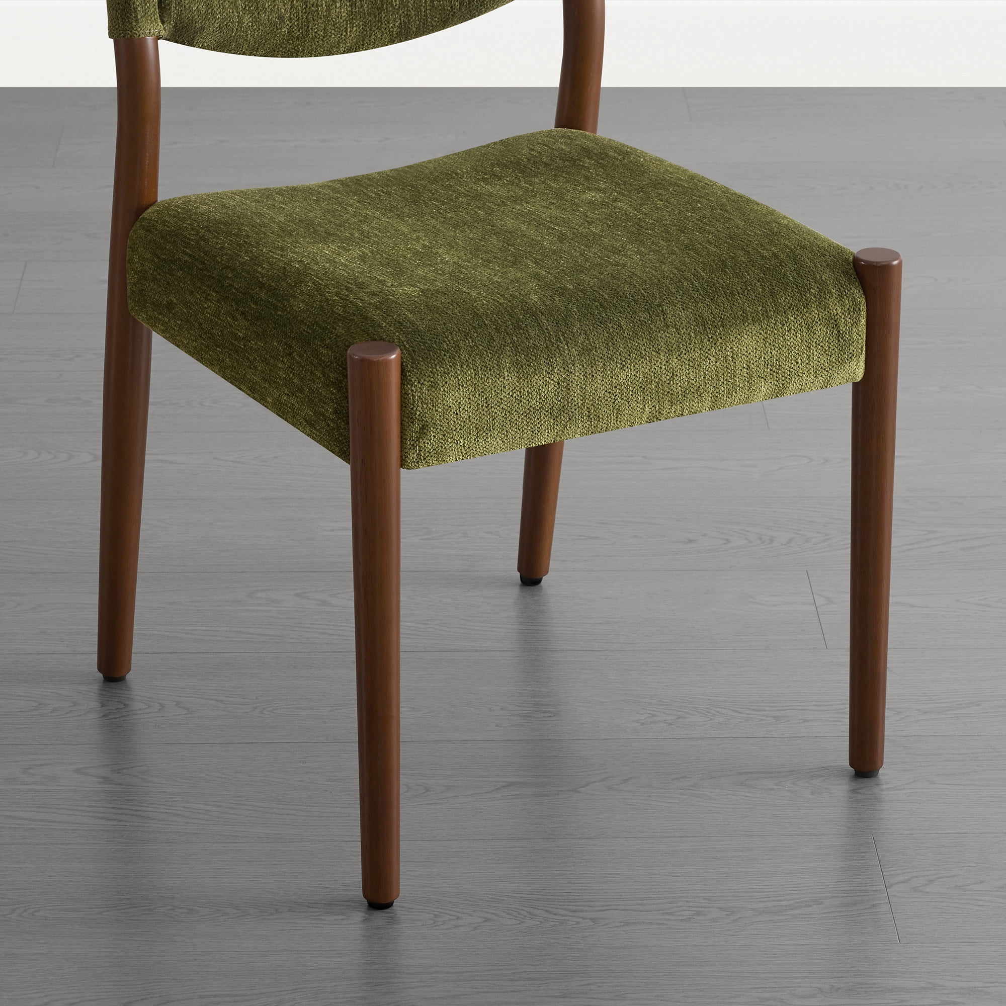 Spruce & Spring Solid Rubber Wood Dining Chairs, Spill-Resistant & Stain-Resistant Chenille Fabric, Modern Upholstered Seat with Ergonomic Back, for Kitchen Living Room, Moss Green, Set of 2