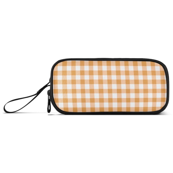 Light Orange Plaids Pencil Case Stationary Holder Pen Bag Pencil Pouch Tool Organizer 3 Compartments