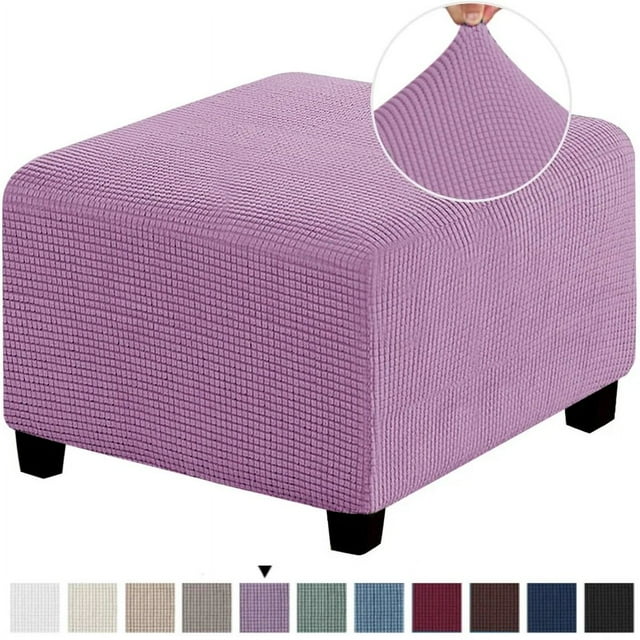 LNGOOR 3 Sizes Square Jacquard Durable Customized Stretch Footrest Ottoman Cover Folding Storage Stool Furniture Protector Slipcover (Light Grey S)