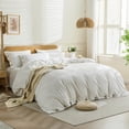 thumbnail image 4 of Cotton Duvet Cover Queen Size Pinstriped Comforter Cover with Button Washed Cotton Breathable Soft Solid Bedding Set Duvet Cover ×in & Pillowcases (NO Comforter), 4 of 9