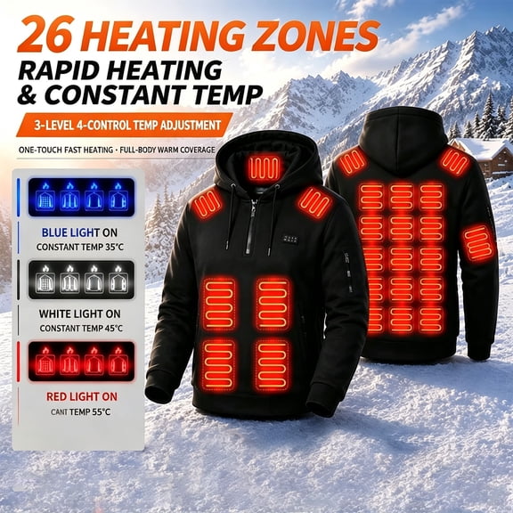 Zormilly Heated Hoodie for Men Women Winter Plus Size Quarter Zip Pullover with 4-Controller Warm Black Sweatshirt, S-5XL
