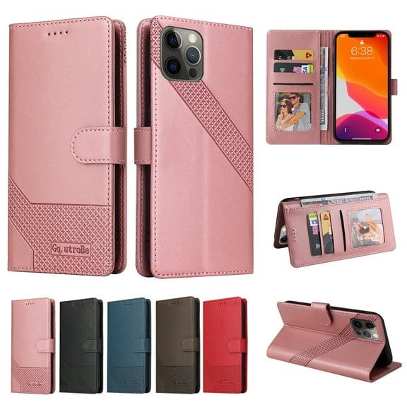 Case For iPhone 12 Pro Max, Allytech Wallet Case with Magnetic Buckle Flip Cover with Card Slots Kickstand PU Leather Phone Protective Case Cover, For iPhone 12 Pro Max,Rosegold