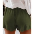 thumbnail image 4 of Pantalones cortos de cintura alta elásticos plisados sueltos rectos color sólido poliéster ropa de mujer, 4 of 6