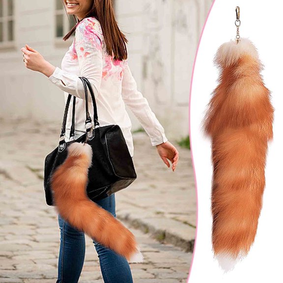 cpengpj 19.7inch Animal Tail Shaggy Fur Tail Realistic Keychain Decorative Therian Tail for Handbag Backpack