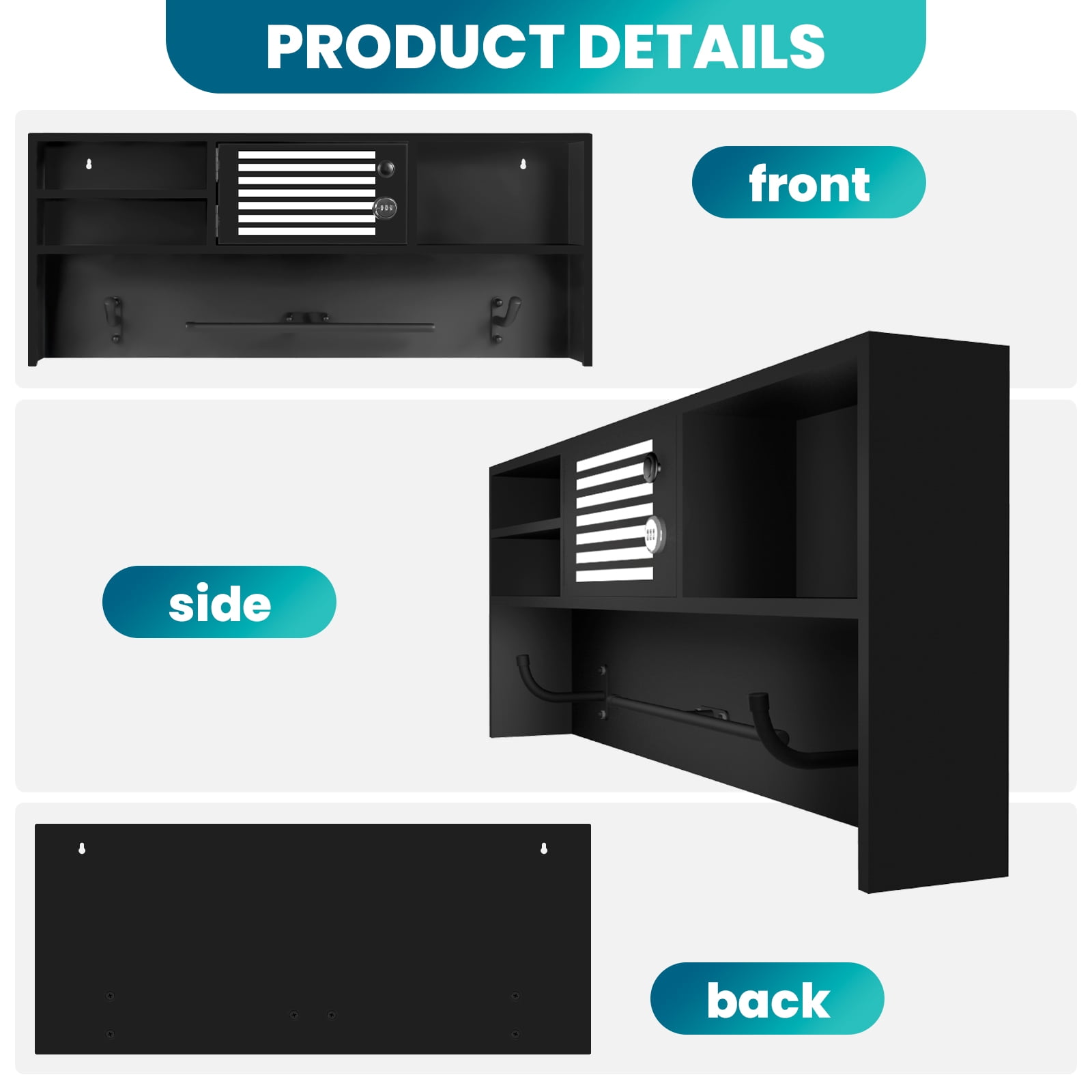 Heavy Duty Police Gear Rack Wall Mounted with Combination Lock & 3 Hooks, Tactical Duty Gear Organizer for Law Enforcement Equipment Storage