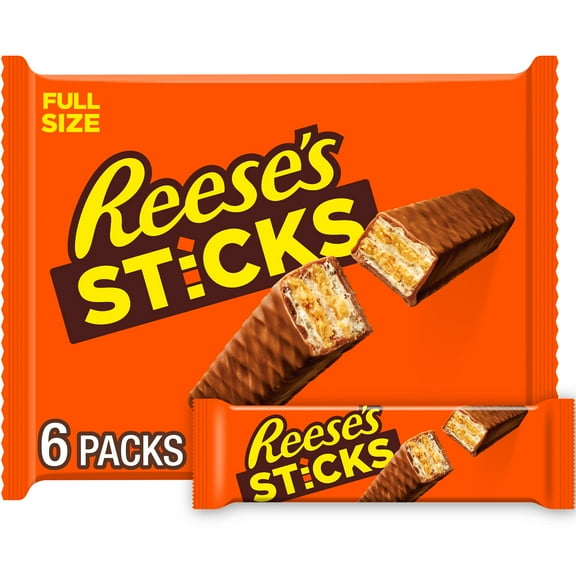 Reese's Sticks Chocolate and Peanut Butter Creme Wafer Candy, Bars 1.5 oz, 6 Count