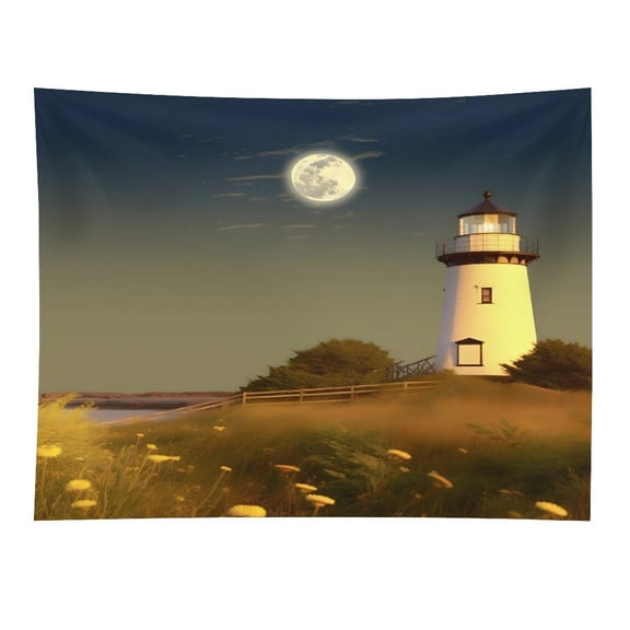 RKSupls Lighthouse Moon Grassy Field Polyester Wall Tapestry Anti Wrinkle Art Hanging Decor for Bedroom Living Room Home Holiday Decoration Gift