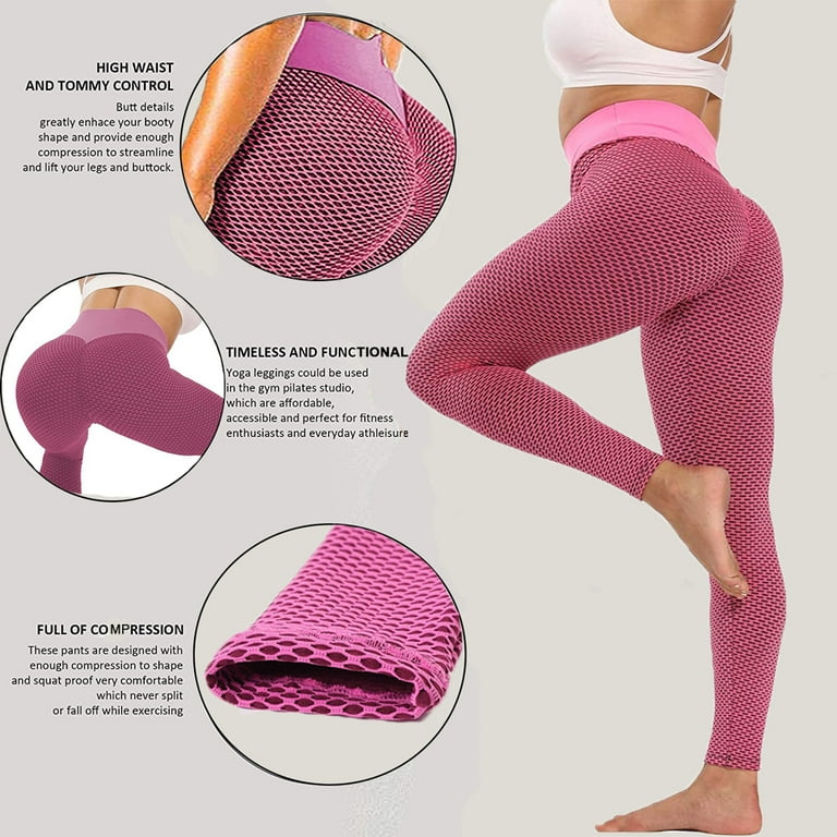 Kalgaden TikTok Leggings, Yoga Pants for Women High Waist Yoga Pants Tummy  Control Booty Bubble Hip Lifting Workout Running Butt Lift Tights-Pink 