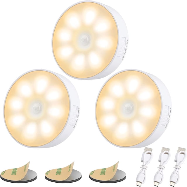 BEMS-Paquete de 3 luces nocturnas LED automáticas recargables por USB, color amarillo,