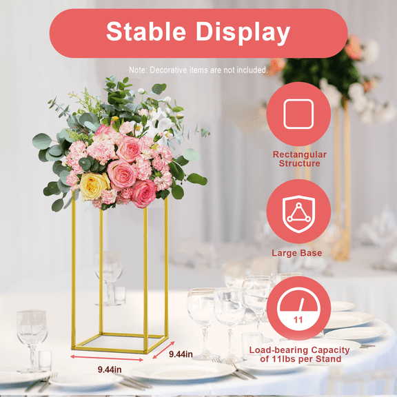 ChicHomey 10-Piece Gold-Tone IModern Flower Stand Set,Metal Rectangular Decorative Display Stands for Centerpieces & Special Events